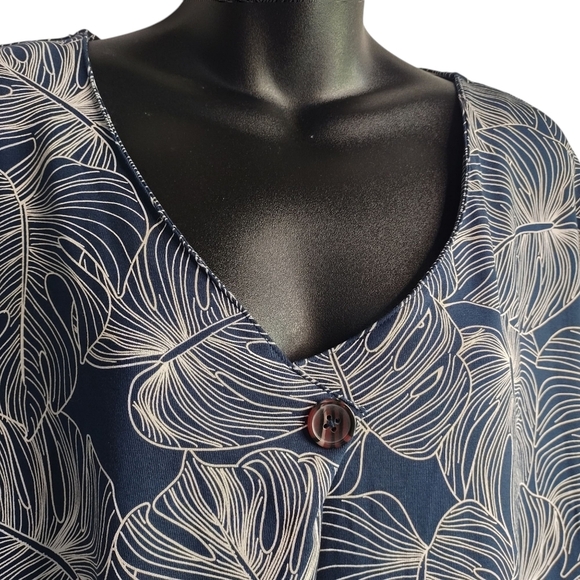 Ulla Popken Midi Dress Women's Blue White V-Neck Shortsleeve Plus Sz 32/34 NWT - Picture 6 of 11